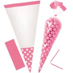 New Pink Polka Dot Cello Sweet Cones - 24cm