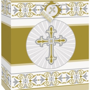 Gold and Silver Radiant Cross Medium Gift Bag